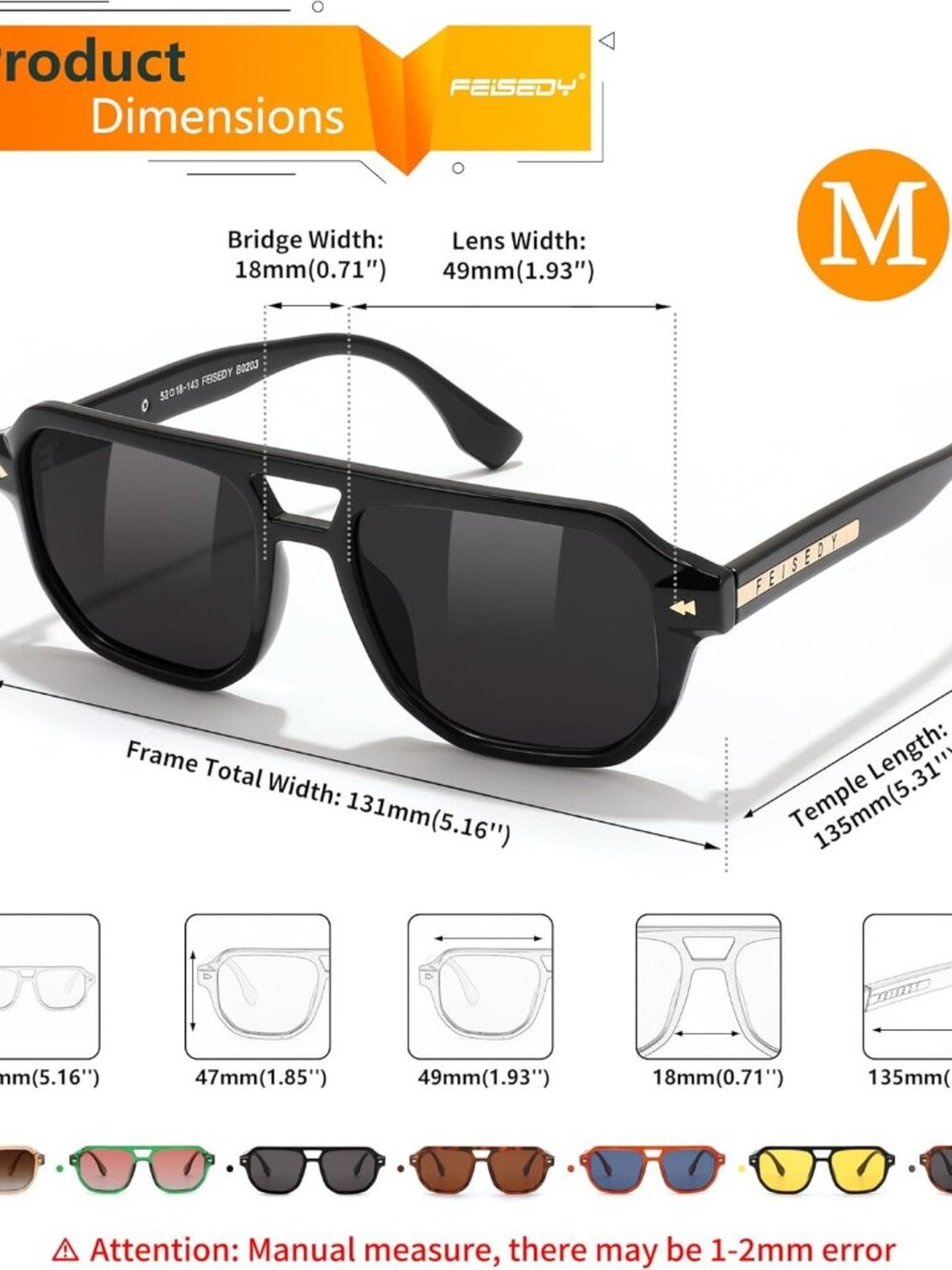 Polarized Aviator Sunglasses Men Women, Retro 70s Style Design - UV400 Protectio - Picture 7 of 9